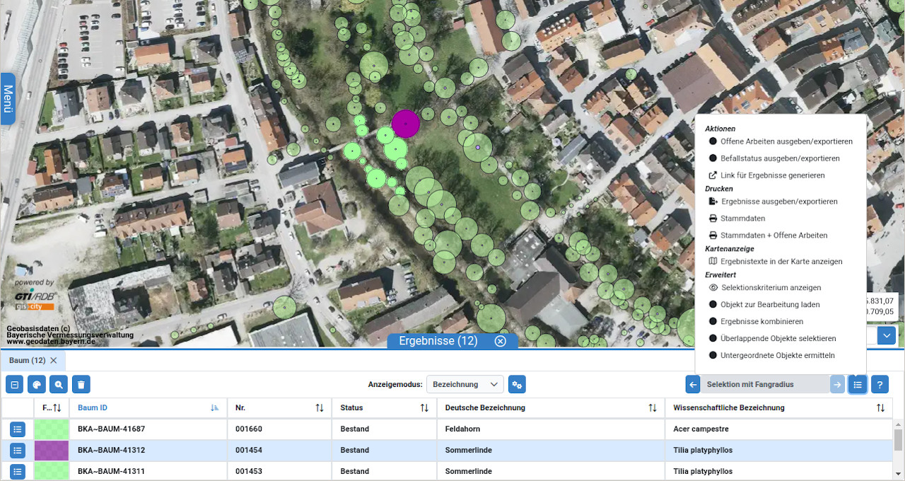 Baumkataster Ergebnisliste UI
