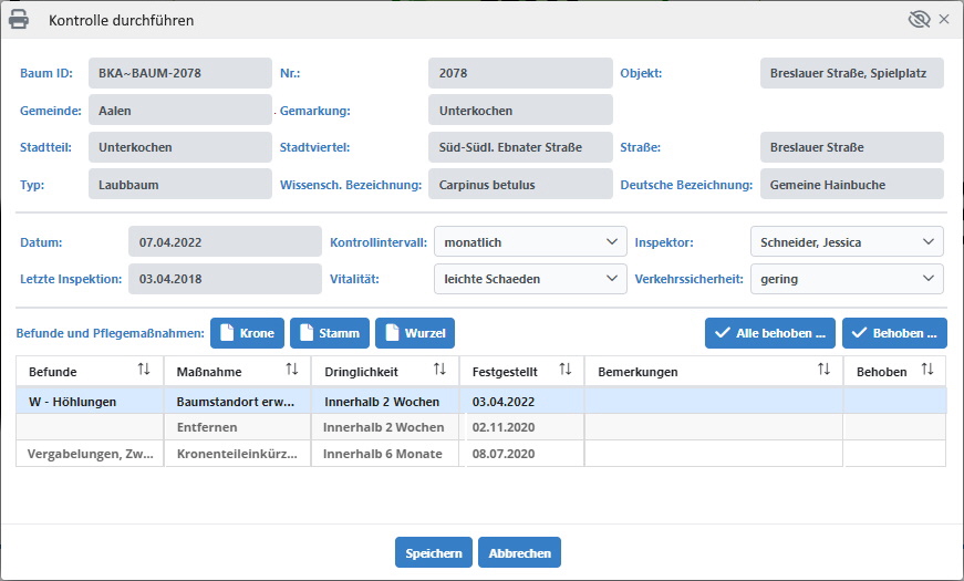 Baumkataster Kontrollen UI