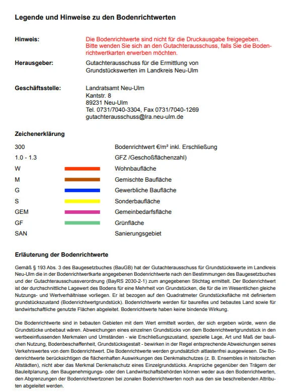 Bodenrichtwert Legende UI