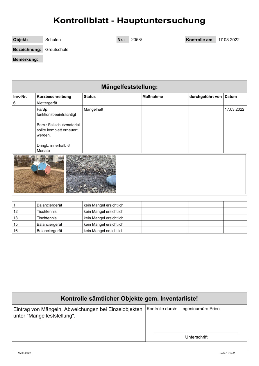 GRF Ausgabe Kontrollblatt