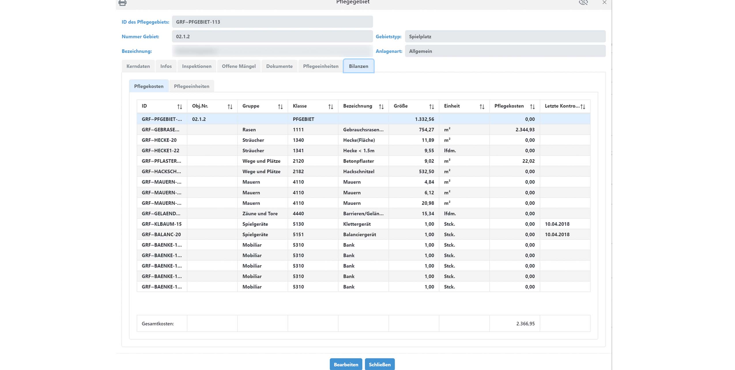 Gruenflaechenplan UI Bilanz Pflegekosten