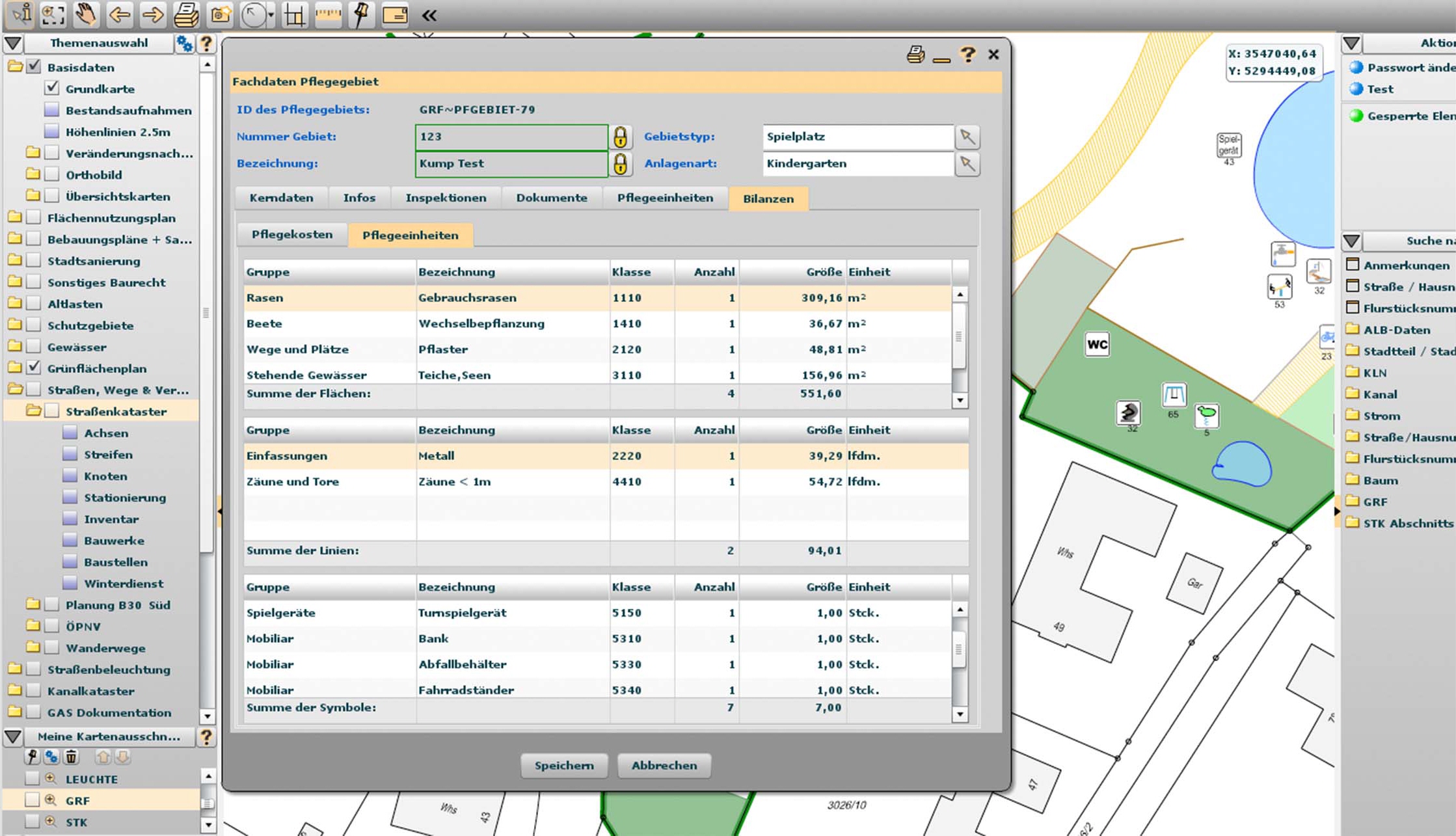 Gruenflaechenplan UI Fachdate Auswertung