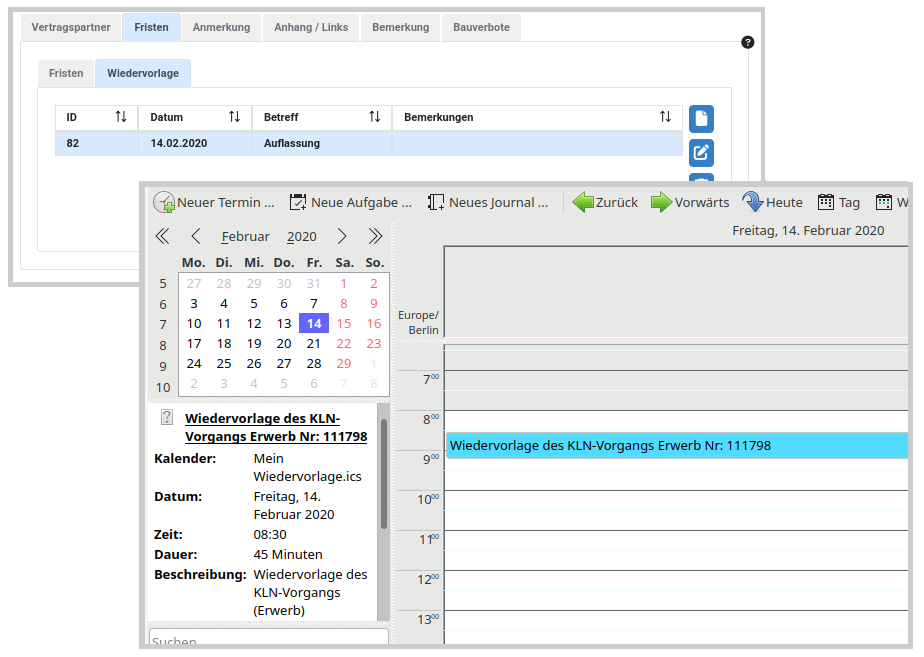 KLN Fristen mit Kalender