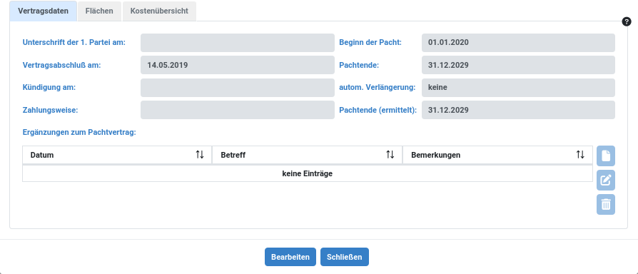 KLN Vertragsdaten Pacht