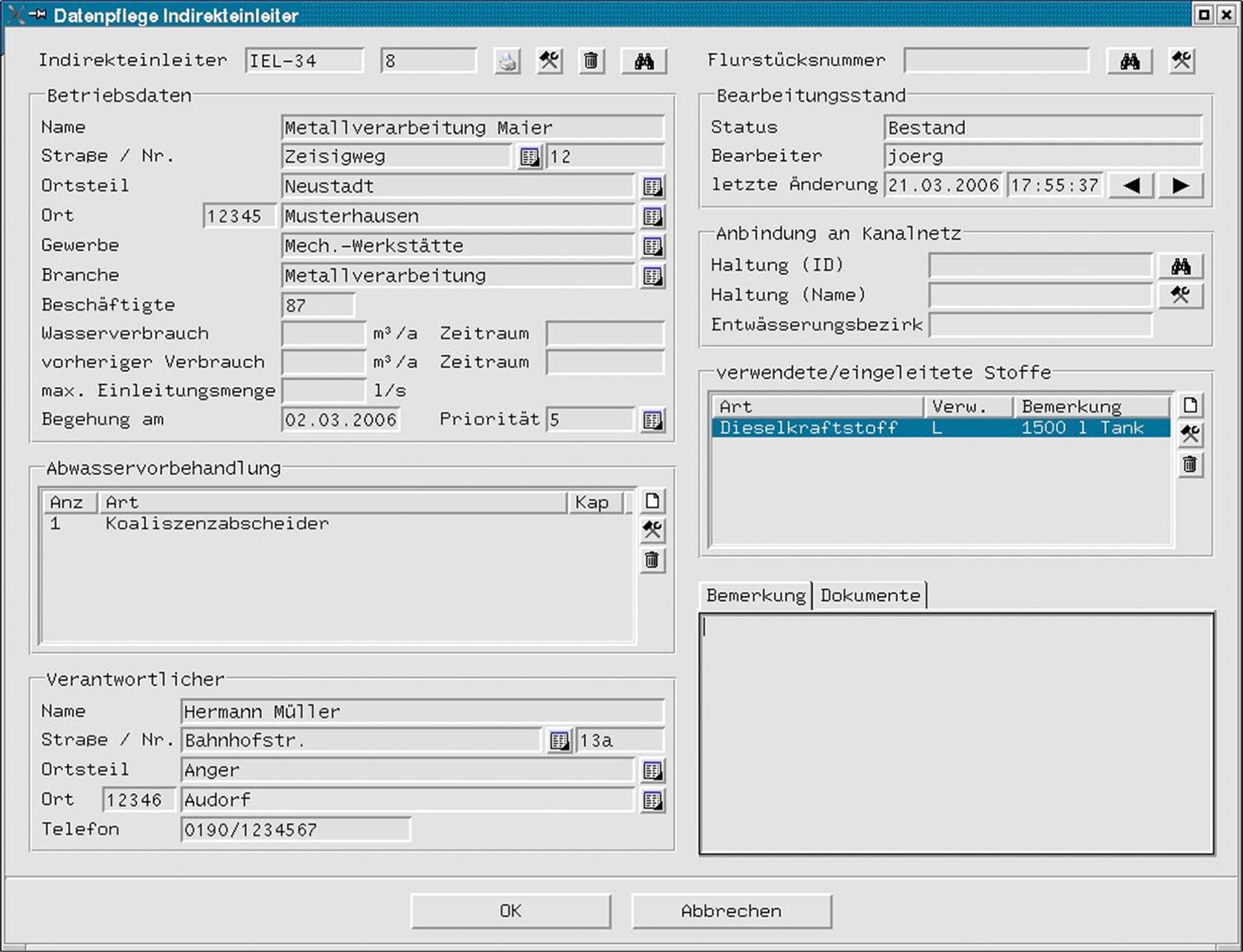 Kanalnetze Indirekteinleiter Datenpflege UI