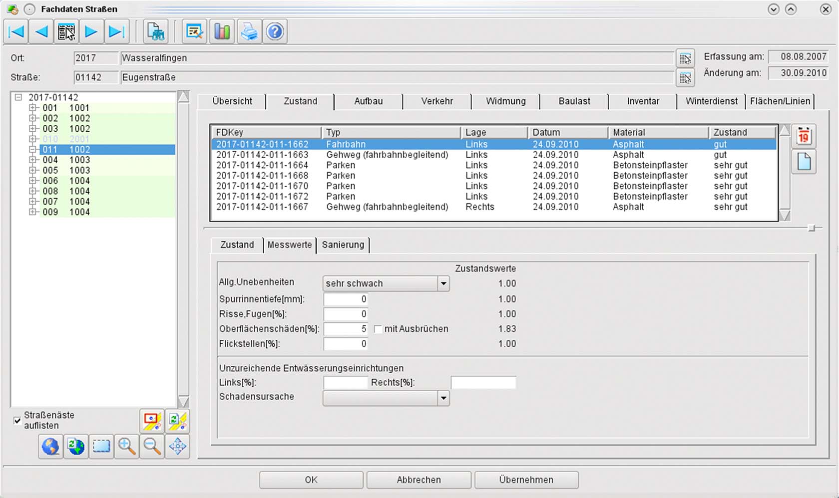 Strassenkataster UI GIScity Zustandsbewertung UI