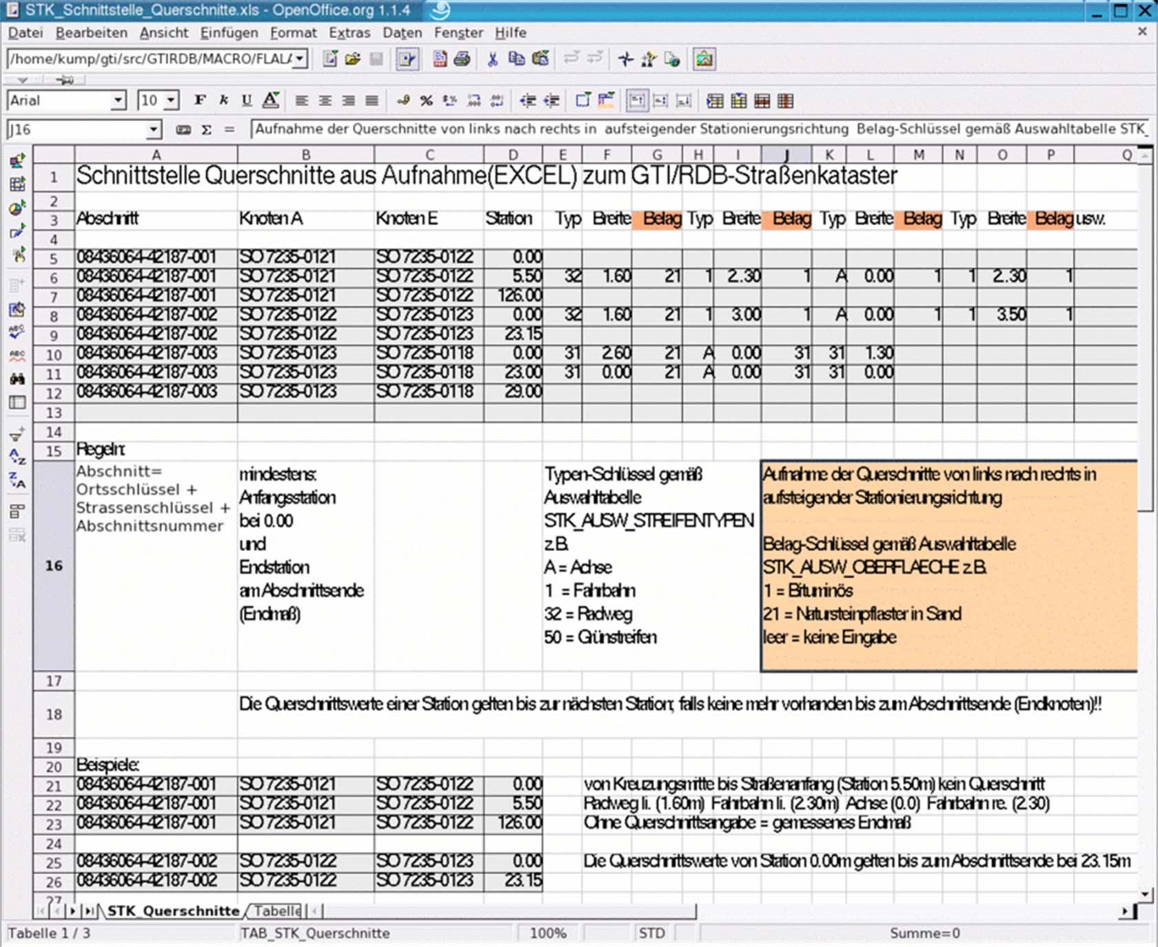 Strassenkataster UI GTI Querschnittseingabe UI