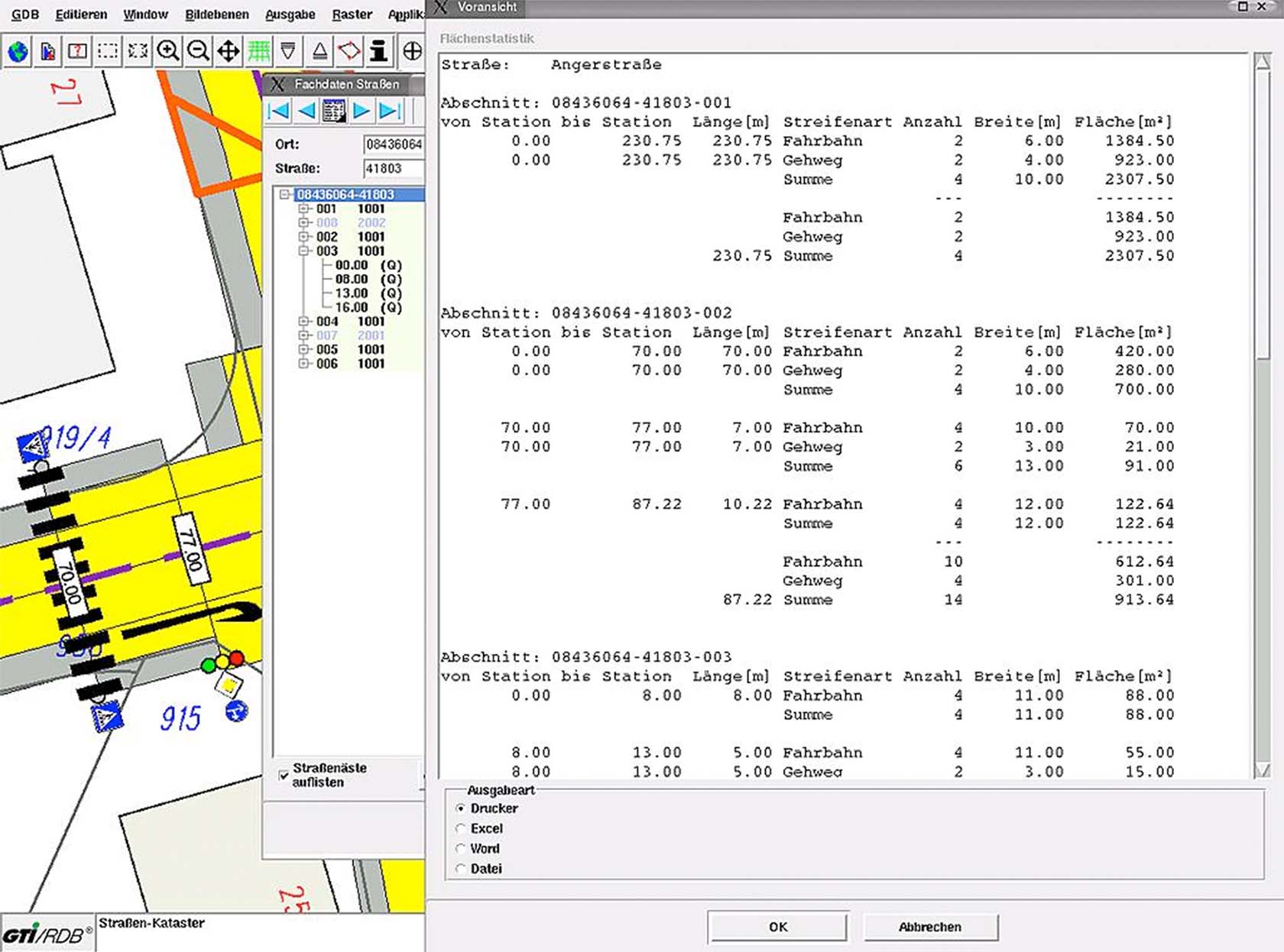 Strassenkataster UI GTI Flaechenstatistik UI