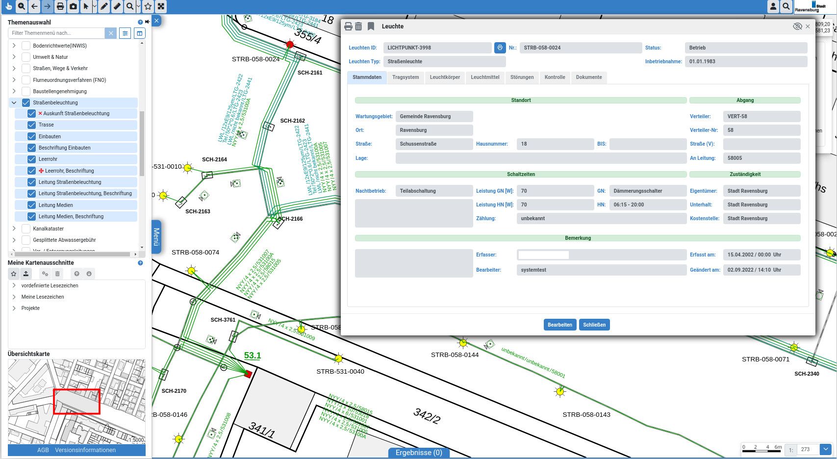 Benutzeroberfläche Beleuchtungskataster - Kerndatenmanagement