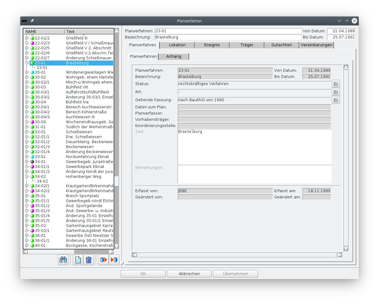 Fachdaten Planverfahren