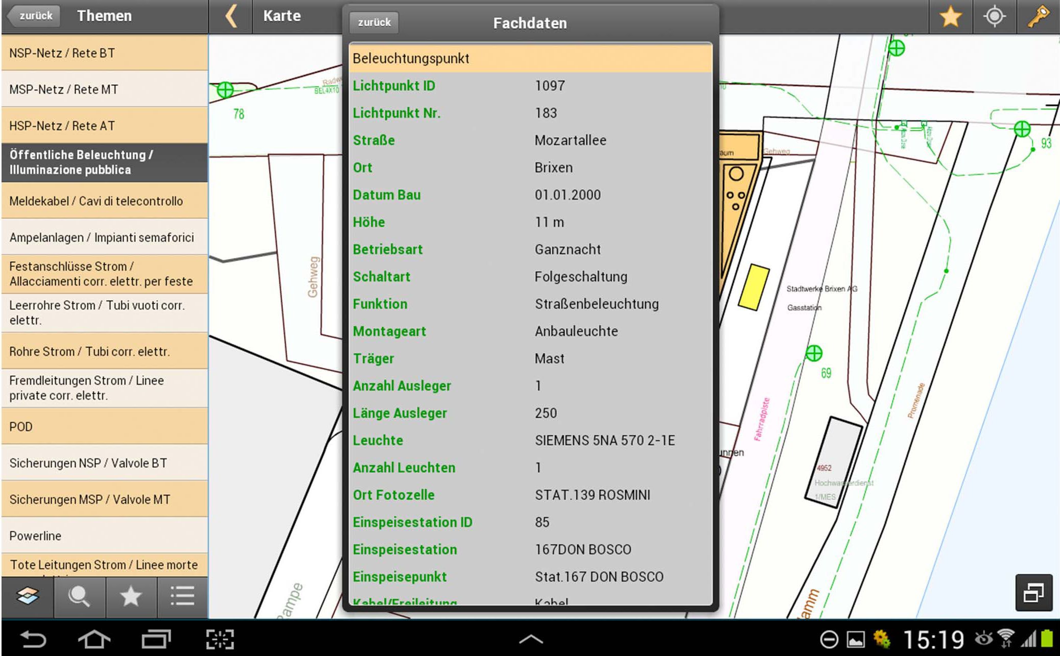 Benutzeroberfläche Beleuchtungsobjekt Detailansicht